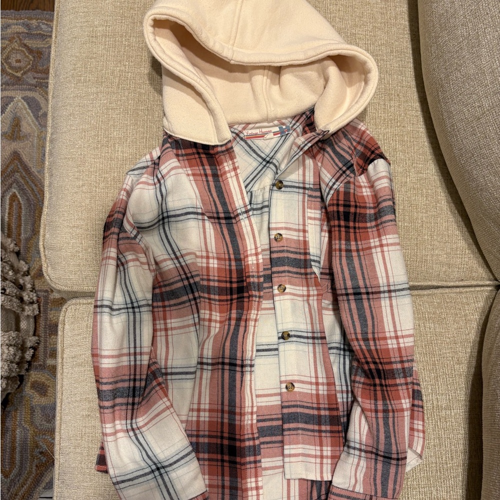 Plaid button up with hood